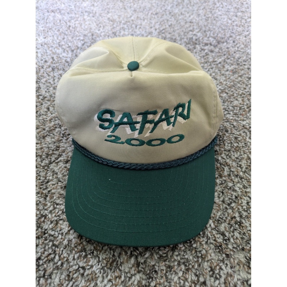 Vintage Y2K Safari 2000‎ Snapback Flat Brim Hat Nissin Cap Brown Green